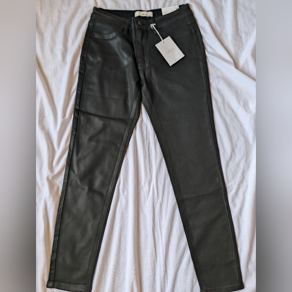NWT Kancan Black Faux Leather Jeans Size 11/29